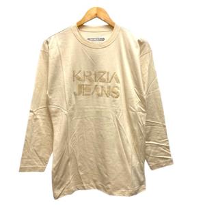 未使用品 クリッツィア KRIZIA JEANS Tシャツ ロンT クルーネック コットン ロゴ刺繍 ラメ糸 長袖 M ベージュ レディース｜vectorpremium