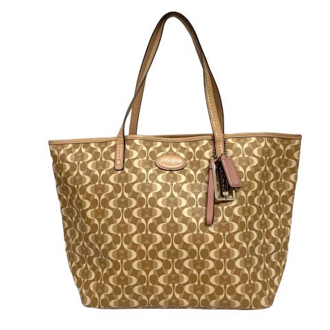 コーチ COACH トートバッグ ハンドバッグ チャーム ロゴ 総柄 ベージュ 白 アイボリー レデ...