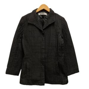 voir ll ジャケット 92313 Vネック チェック 裏地 長袖 L 黒 ブラック レディース