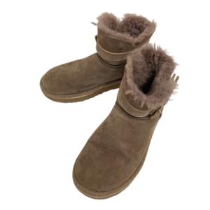 アグ UGG F19016G ムートンブーツ ショートブーツ スエード ボア リボン 23 アンテロープ ベージュ グレー レディース