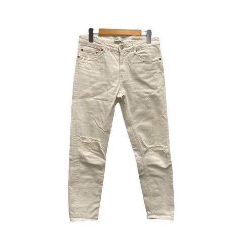 ザラ ZARA デニム  ジーンズ ダメージ ストレート 無地 36 白 ホワイト レディース