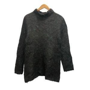 ミッシェルクラン MICHEL KLEIN ニット セーター 長袖 オフネック 総柄 ウール混 FMFAJ-43290 38 黒 ブラック 緑 グリーン レディース