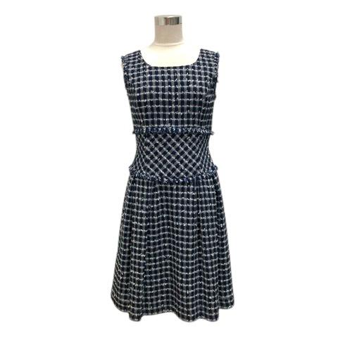 エムズグレイシー M'S GRACY ワンピース クルーネック ノースリーブ ツイード ラメ糸 ひざ...