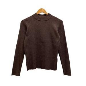 カラー color ニット セーター 長袖 モックネック ラメ コットン混 BVW-39880-B F 茶 ブラウン レディース