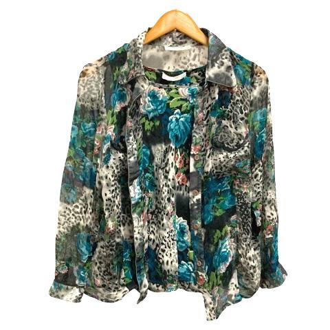 BUGARRI シルク アンサンブル シャツ ノースリーブ カットソー 総柄 M-L マルチカラー ...