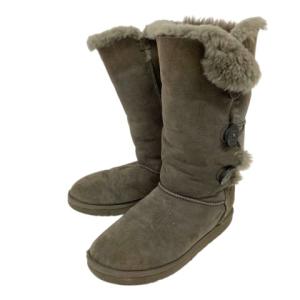 アグ UGG ミドルブーツ ロングブーツ ムートンブーツ ラウンドトゥ フラットヒール スエード 防寒 裏ファー US7 24.0cm グレー レディース