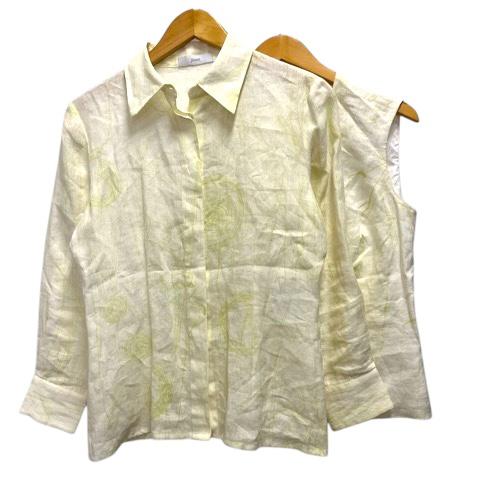 ヘルノ HERNO アンサンブル カットソー シャツ ブラウス リネン 総柄 42 黄 イエロー レ...