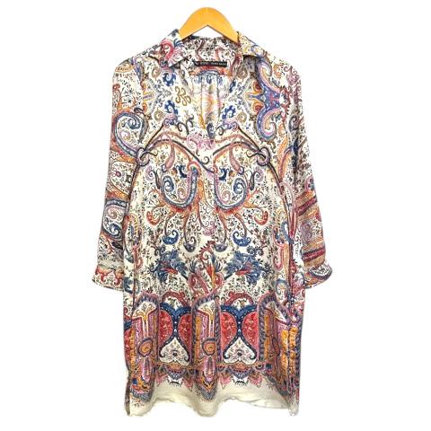 ザラ ベーシック ZARA BASIC シャツ ブラウス スキッパーカラー チュニック丈 長袖 薄手...