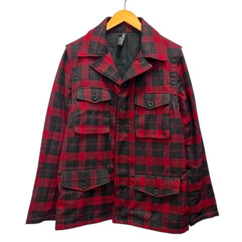 グラム glamb ジャケット シャツ アウター フライフロント チェック 長袖 1 赤 レッド メ...