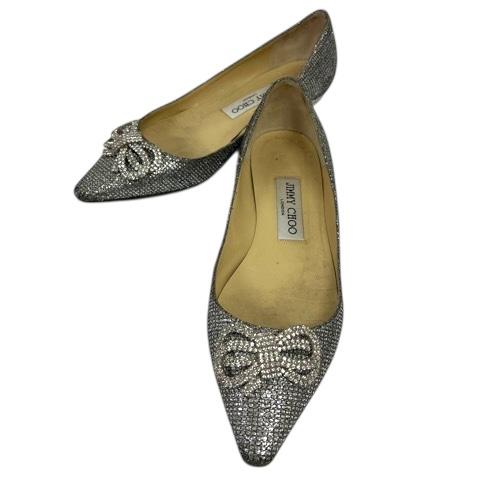 ジミーチュウ JIMMY CHOO パンプス ポインテッドトゥ フラット リボン ラメ スパンコール...