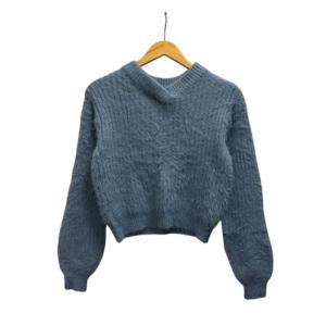 コルザ C.O.L.Z.A ニット セーター 長袖 Vネック 無地 ファー 636-31-0151 M 青 ブルー レディース