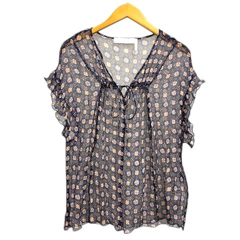 シーバイクロエ SEE BY CHLOE ブラウス カットソー ノースリーブ シアー 総柄 36 紺...