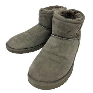 アグ UGG F20014F ショートブーツ ムートンブーツ ラウンドトゥ フラット ボア スエード 無地 24.0cm グレー 灰色 レディース