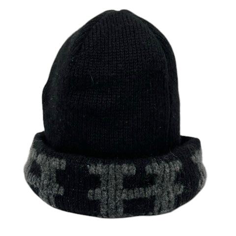 エルメス HERMES ニットキャップ ニット帽 カシミヤ Hロゴ ME 黒 ブラック グレー メン...