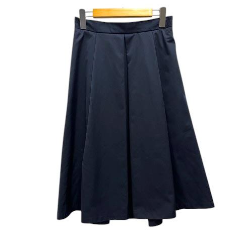 ザラ ベーシック ZARA BASIC スカート フレア タック 無地 ひざ丈 S 紺 ネイビー レ...