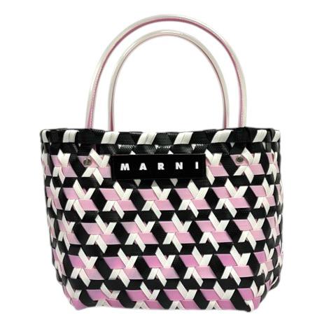 マルニ MARNI トリトーン バスケット ハンドバッグ ワイヤー ロゴ ピンク 黒 ブラック レデ...