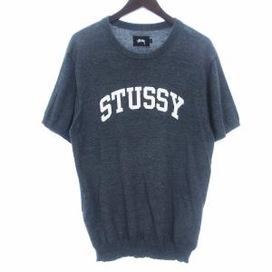 ステューシー STUSSY ニット セーター 半袖 ロゴ プリント コットン グレー L メンズ｜vectorpremium