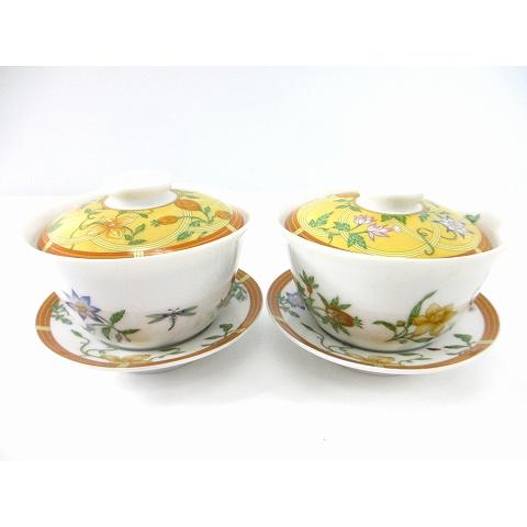 エルメス HERMES シエスタ SIESTA チャイニーズカップ＆ソーサー 2客セット 蓋碗 花柄...