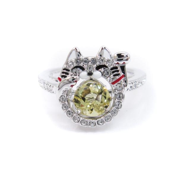 スワロフスキー SWAROVSKI 良品 リング 指輪 猫モチーフ ダンシングストーン ラインストー...