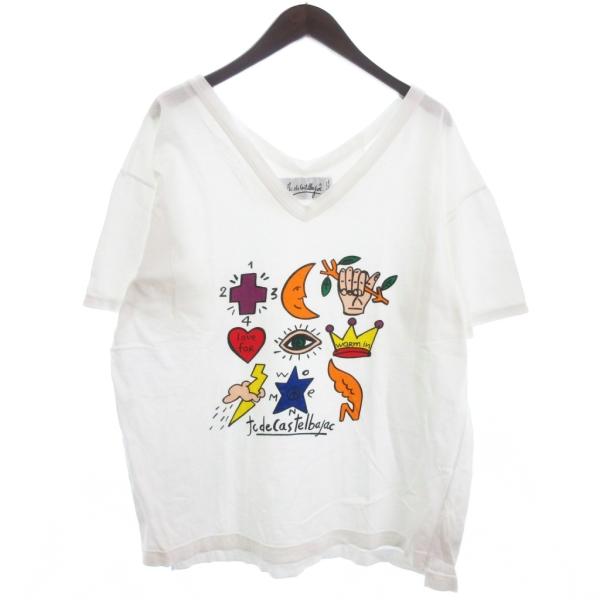 カステルバジャック CASTELBAJAC ヴィンテージ Tシャツ 半袖 Vネック プリント 白 ホ...