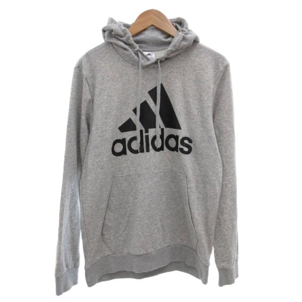 アディダス adidas スウェットパーカー プルオーバー ロゴプリント L グレー /JS メンズ
