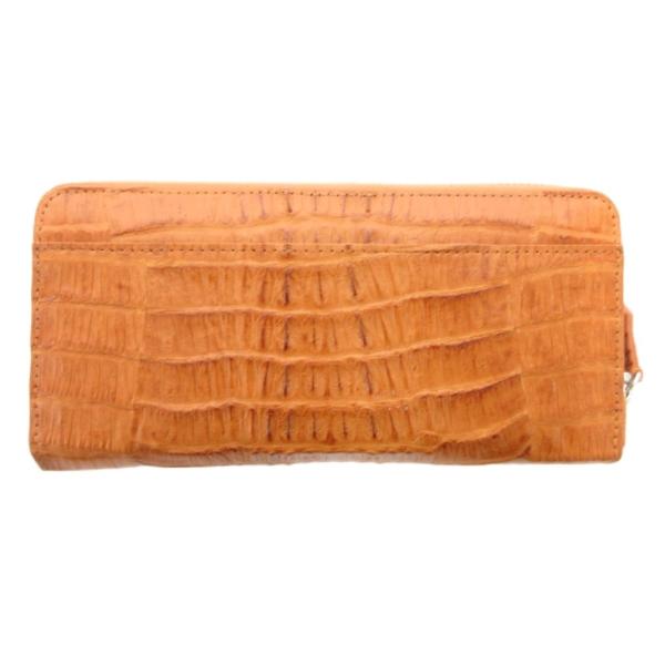 ノーブランド 長財布 ラウンドファスナー ワニ革 茶 ブラウン /JS レディース