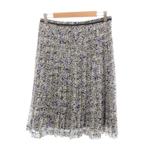 23区 オンワード樫山 スカート ひざ丈 44 白 ホワイト 青 ブルー プリーツ 花柄 /JS レ...