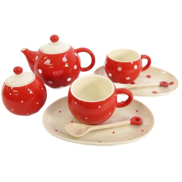 ロッコ rocco ティーセット カップ＆ソーサー ティーポット シュガーポット ペア ドット柄 オ...