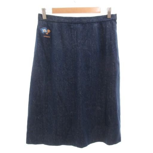 レオナール LEONARD デニムスカート 花がら刺繍 ひざ丈 絹 シルク インディゴブルー /JS...