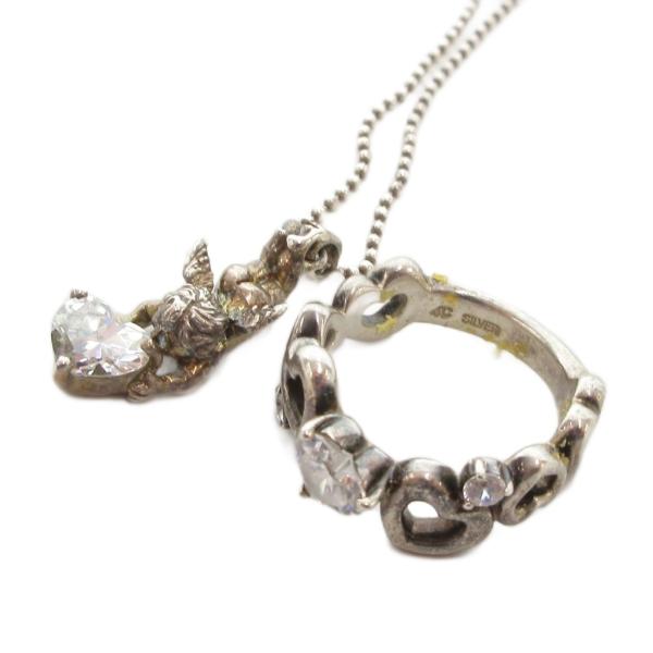 ヨンドシー 4℃ ネックレス リング 2点セット 指輪 ペンダント シルバー925 ハート型 ビジュ...