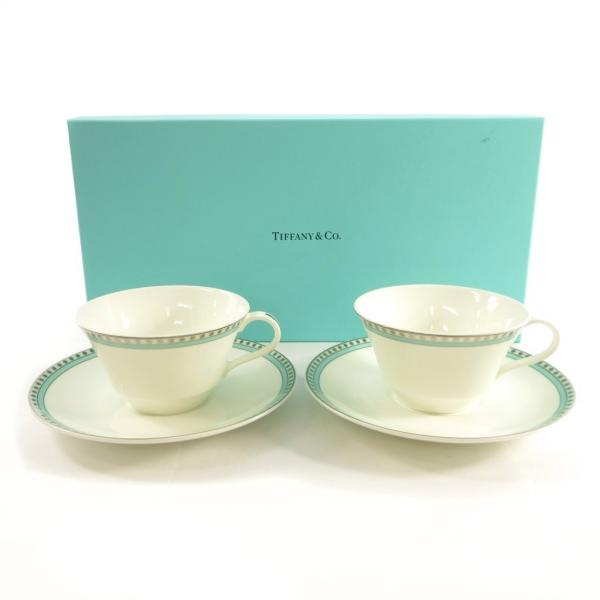 ティファニー TIFFANY &amp; CO. 美品 プラチナブルーバンド カップ＆ソーサー コーヒーカッ...