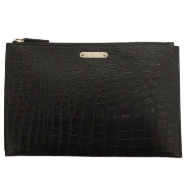 サンローラン パリ クロコダイルエンボス セカンドバッグ クラッチバッグ 型押しレザー 黒 ブラック...