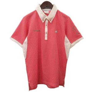 ルコックスポルティフ le coq sportif ボタンダウン サッカー ポロシャツ 半袖 チェック 赤 レッド M ■ECT メンズ