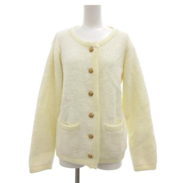 ココモモ COCOMOMO カーディガン シャギーニット 金色ボタン ポケット F 白 ホワイト /...