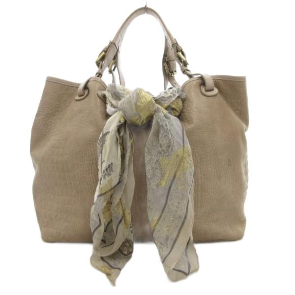 ノーブランド レザーショルダーバッグ クロコ型押し スカーフ付き イタリア製 ベージュ /JS ■F...