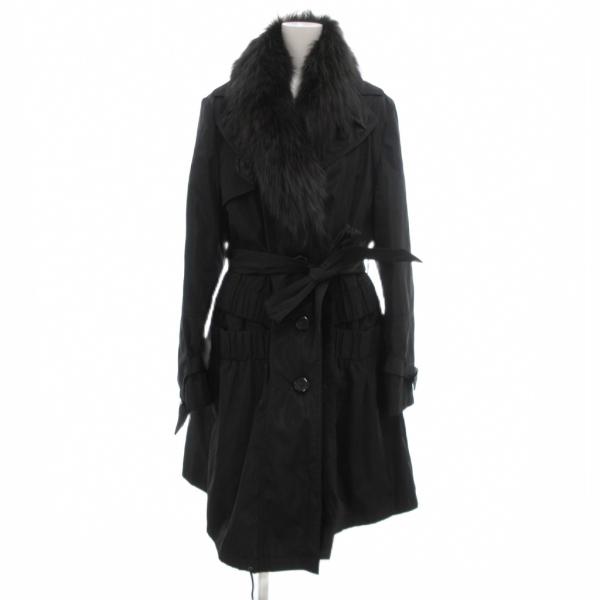 ダーモ＆シャー darmo &amp; shar トレンチコート ロング リアルファー ベルト XL 黒 ブ...
