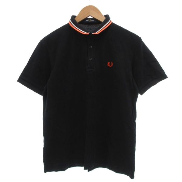 フレッドペリー FRED PERRY ポロシャツ ロゴ刺繍 半袖 鹿の子 ライン L 黒 ブラック ...