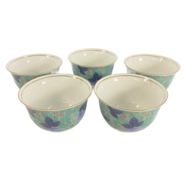 美濃焼 茶味清風 庫山窯 湯呑み 茶器 食器 金彩 5客 白 ホワイト グリーン系 その他