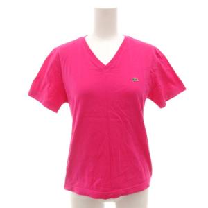 ラコステ LACOSTE Tシャツ カットソー 42 ピンク ロゴ刺繍 Vネック 半袖 /FF ■ECT レディース