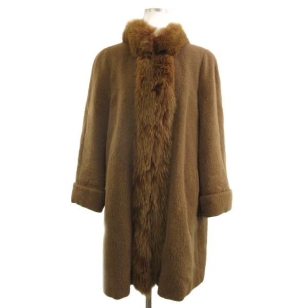 レリアン Leilian コート ロング フォックスファー ウール 茶色 ブラウン 13+ 大きいサ...