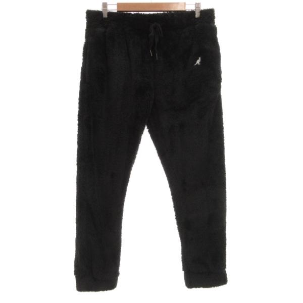 カンゴール KANGOL フェイクファーパンツ ボア 起毛 ロゴ刺繍 L 黒 ブラック /JS メン...