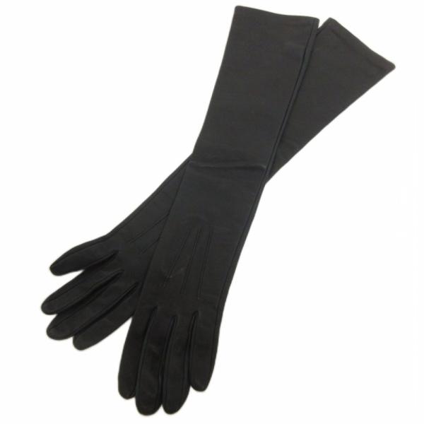 セリーヌ CELINE ヴィンテージ レザーグローブ ロング 手袋 紺 ネイビー 7 ☆AA★