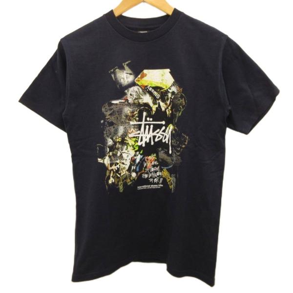 ステューシー STUSSY Tシャツ 半袖 プリント S 紺 ネイビー ☆AA★ メンズ