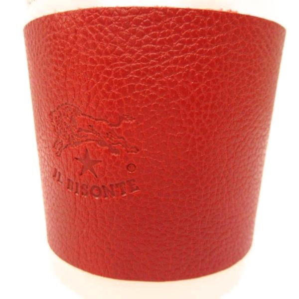 イルビゾンテ IL BISONTE レザーカップスリーブ ドリンク レザー 赤 レッド ■GY99 ...