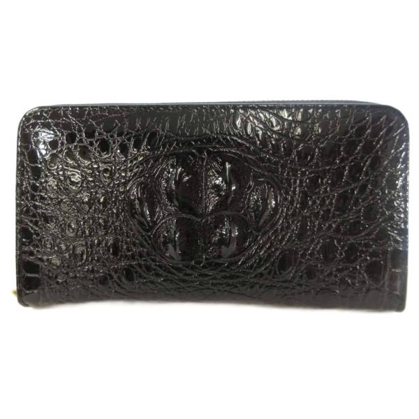 未使用品 ノーブランド ロングウォレット 長財布 ラウンドファスナー ワニ革 クロコダイル クラウン...