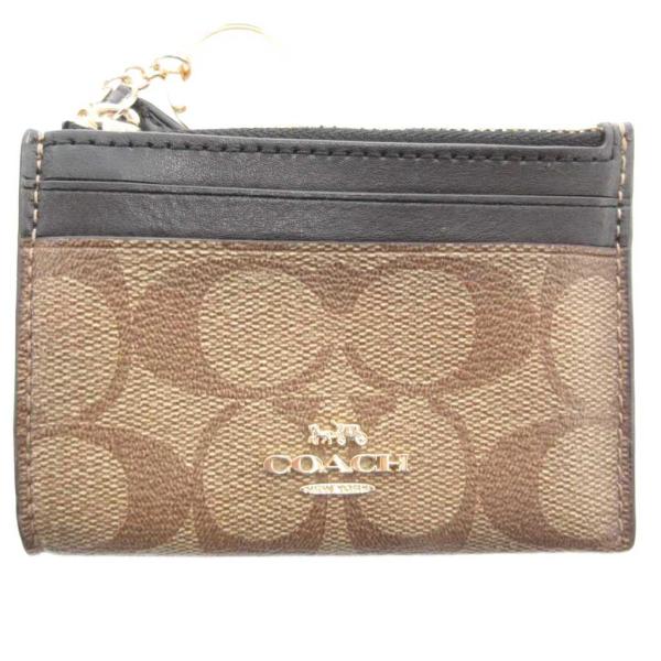 コーチ COACH カードケース 定期入れ コインケース キーリング付き シグネチャー柄 茶 ブラウ...