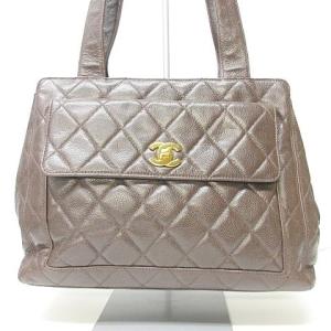 【中古】シャネル CHANEL マトラッセ キャビアスキン ハンドバッグ ショルダーバッグ ココマーク ロゴ ターンロック ゴールド金具 レザー 茶 ブラウン