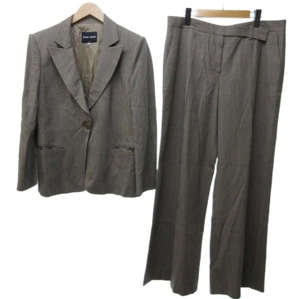 ジョルジオアルマーニ GIORGIO ARMANI ベージュ チェック パンツスーツ ジャケット ス...