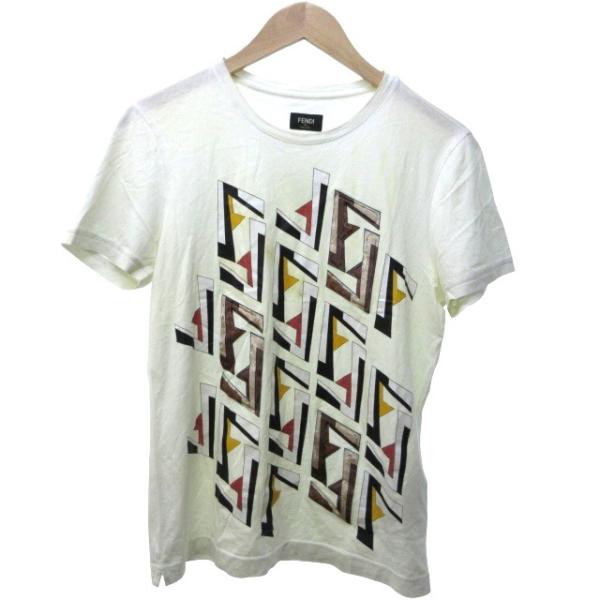 フェンディ FENDI Tシャツ カットソー 半袖 プリント ベロア コットン 白 ホワイト XS ...