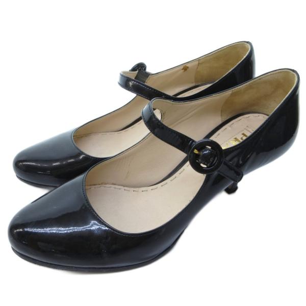 プラダ PRADA エナメル パンプス ラウンドトゥ ルイヒール 黒 ブラック 約22.5cm IB...